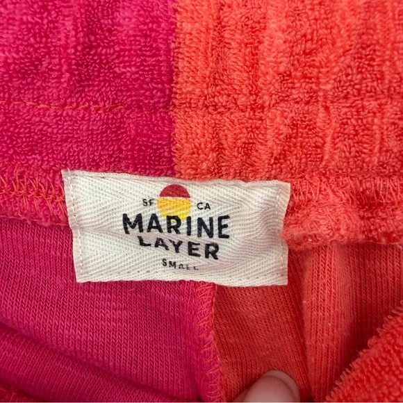 MARINE LAYER Women’s Terry Out Jacquard Resort Shirt in Hot Coral Colorblock - Picture 11 of 14